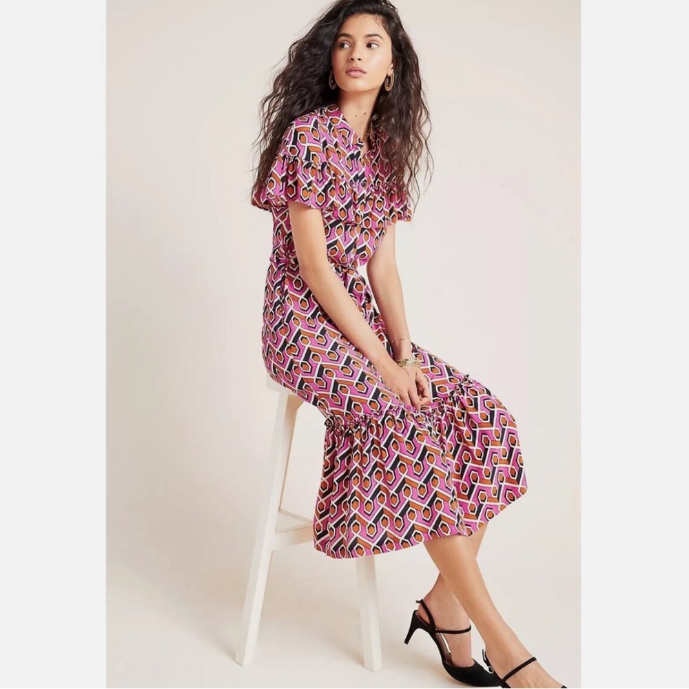 Anthropologie Corey Lynn Calter Annabel Geometric Print Shirt Dress Size S